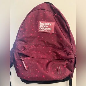 EUC Japan Superdry Backpack Maroon with Pink Stars